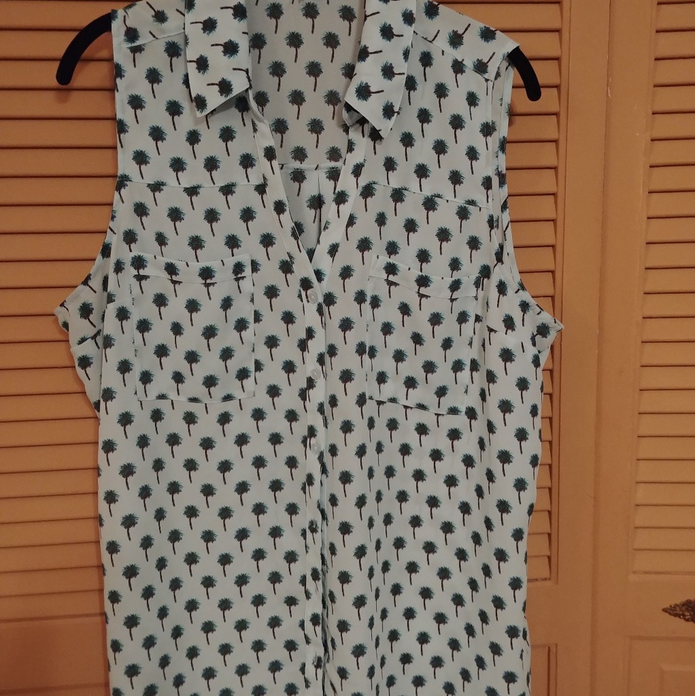 Express sleeveless palm tree blouse